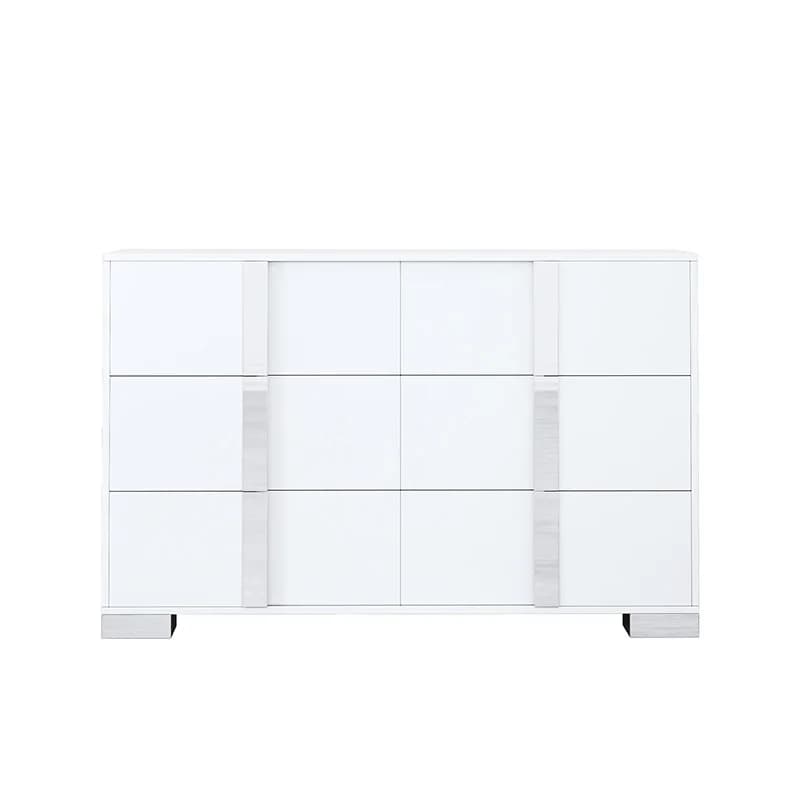 Commode moderne élégante avec poignée en métal, armoire de rangement en miroir avec 6 portes latéral