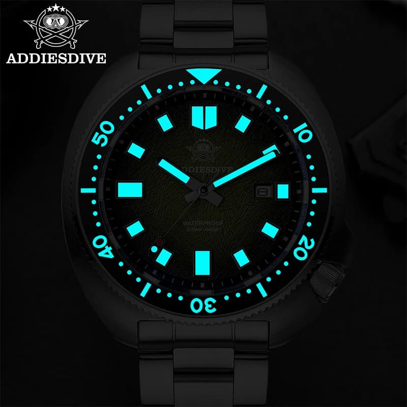 ADDIESDIVE hommes montre verre saphir AR enduit montres à Quartz lumineux 200m étanche tortue plonge