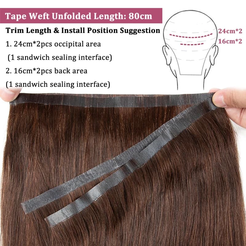 Trame de bande naturelle sans couture, longue bande de trame de peau en PU dans les Extensions humai