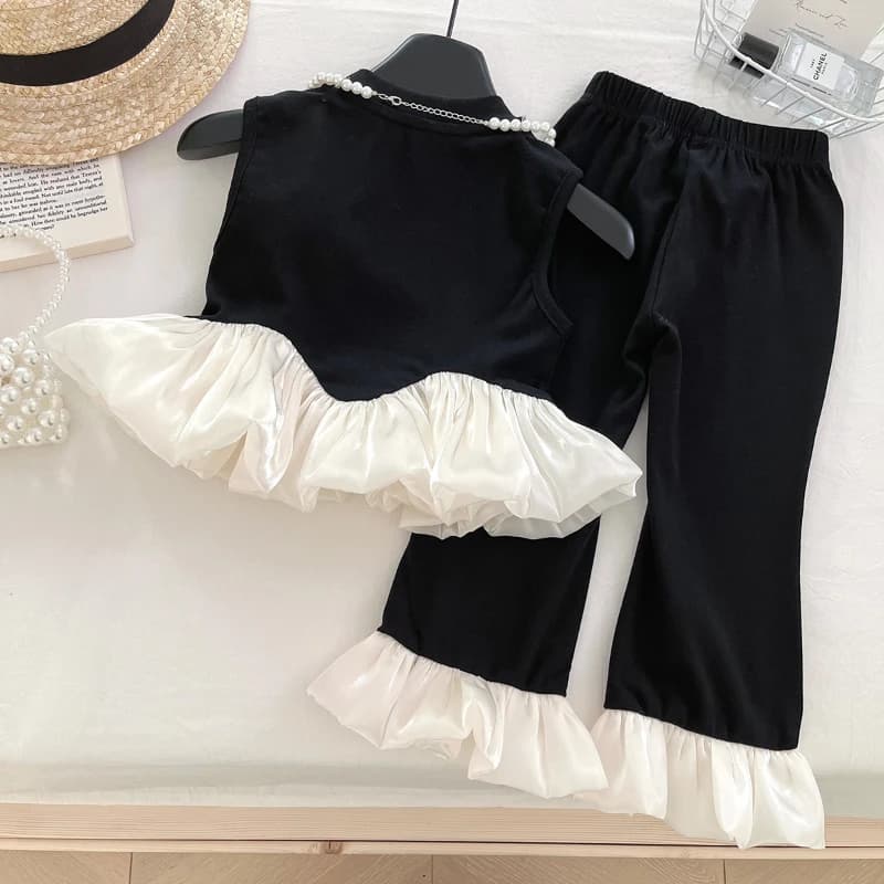 Costume d'été pour filles, couleur assortie, gilet sans manches + pantalon inférieur, ensemble deux 