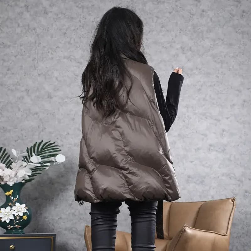 Gilet à col roulé en coton rembourré pour femme, gilet chaud, épissage irrégulier, grande taille, hi