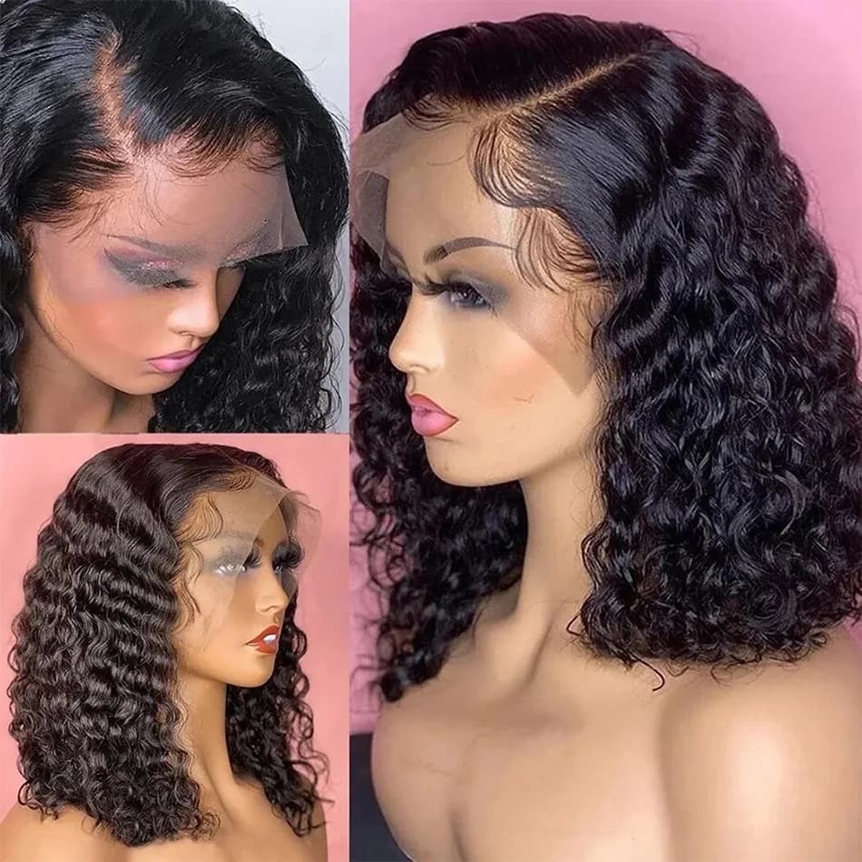 Perruque Courte Bob 13x4 HD Lace Front Ondulée Bouclée 230% Densité, Cheveux Humains Brésiliens 100%