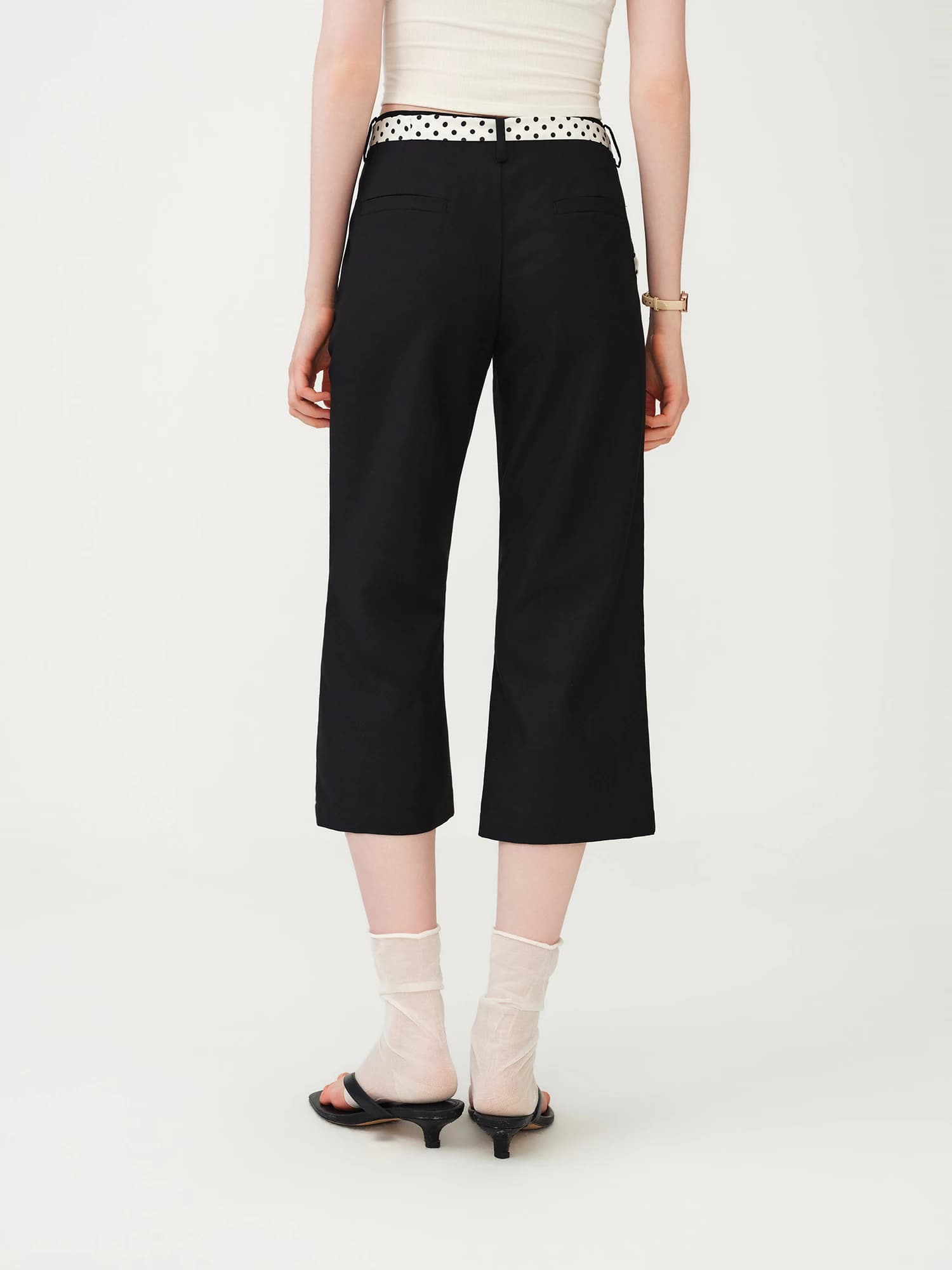 FSLE Pantalon décontracté taille basse à nouer à la taille, style rétro à pois, pour femme, nouvelle