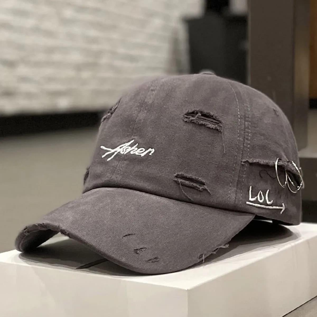 Casquette de Baseball unisexe Asher avec trou brodé, anneau en fer, chapeaux décontractés réglables 