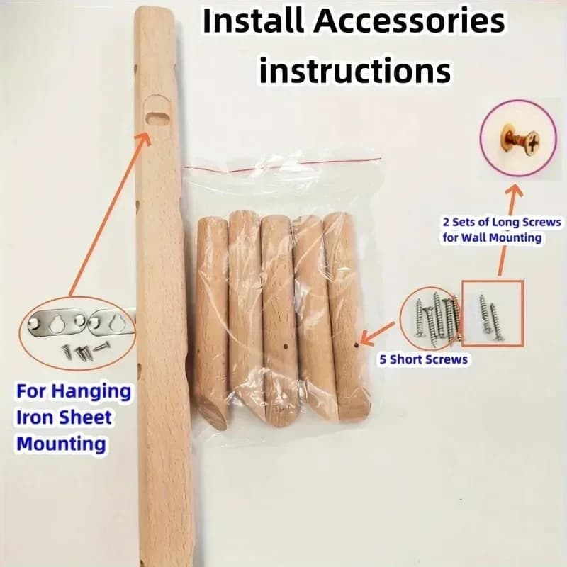 Porte-manteau nordique en bois massif avec 4/5 crochets, rangement mural suspendu pour vêtements, ch
