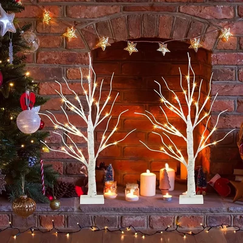 24 Led arbre scintillant de pâques fée lumière Branches d'arbre de bouleau 3AA et USB alimenté arbre