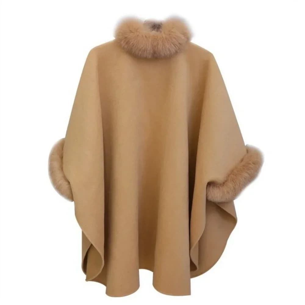S-5XL hiver chaud mode cape corne boucle laine Poncho Capes femmes fausse fourrure de lapin manches 