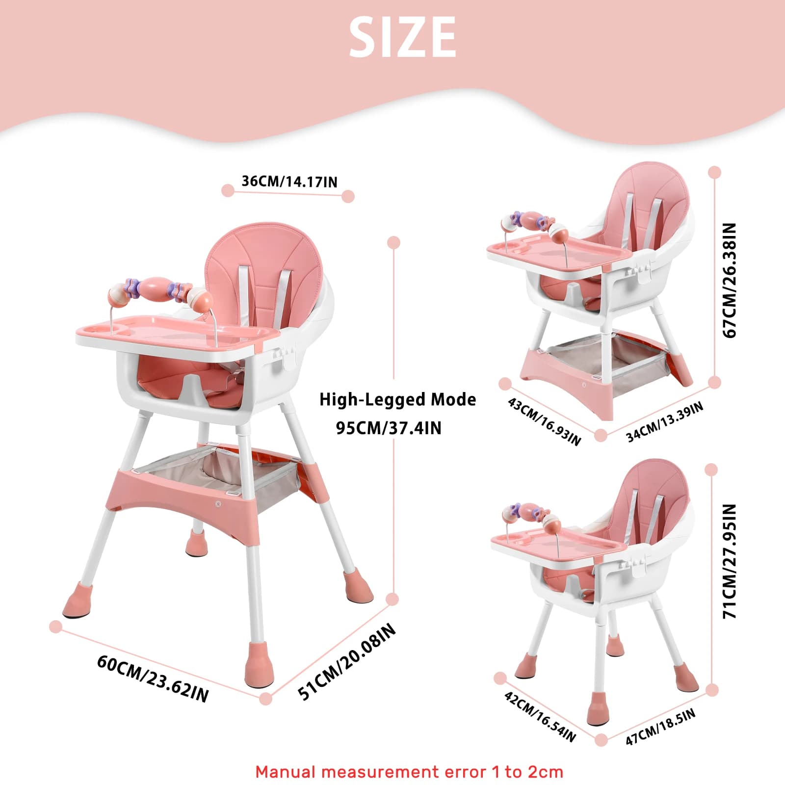 Chaise haute pour bébé à hauteur réglable, chaise haute/basse convertible avec plateau amovible, cei