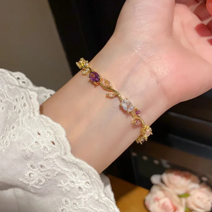 Bracelets colorés en zircone cubique pour femmes, breloque tendance, coupe Marquise, feuille CZ, bij
