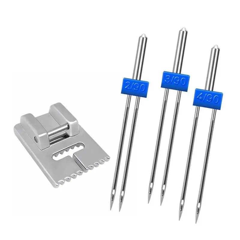 3 pièces/ensemble aiguilles jumeaux taille 2/3/4mm et froissé 9 rainures pied-de-biche à coudre conv