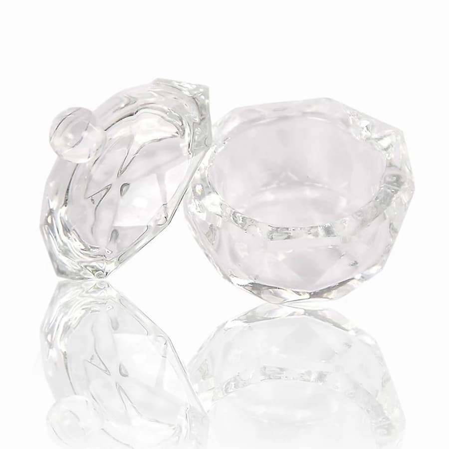 Tasse en verre pour Nail Art avec couvercle pour liquide acrylique, nettoyeur de brosses, plat Dappe