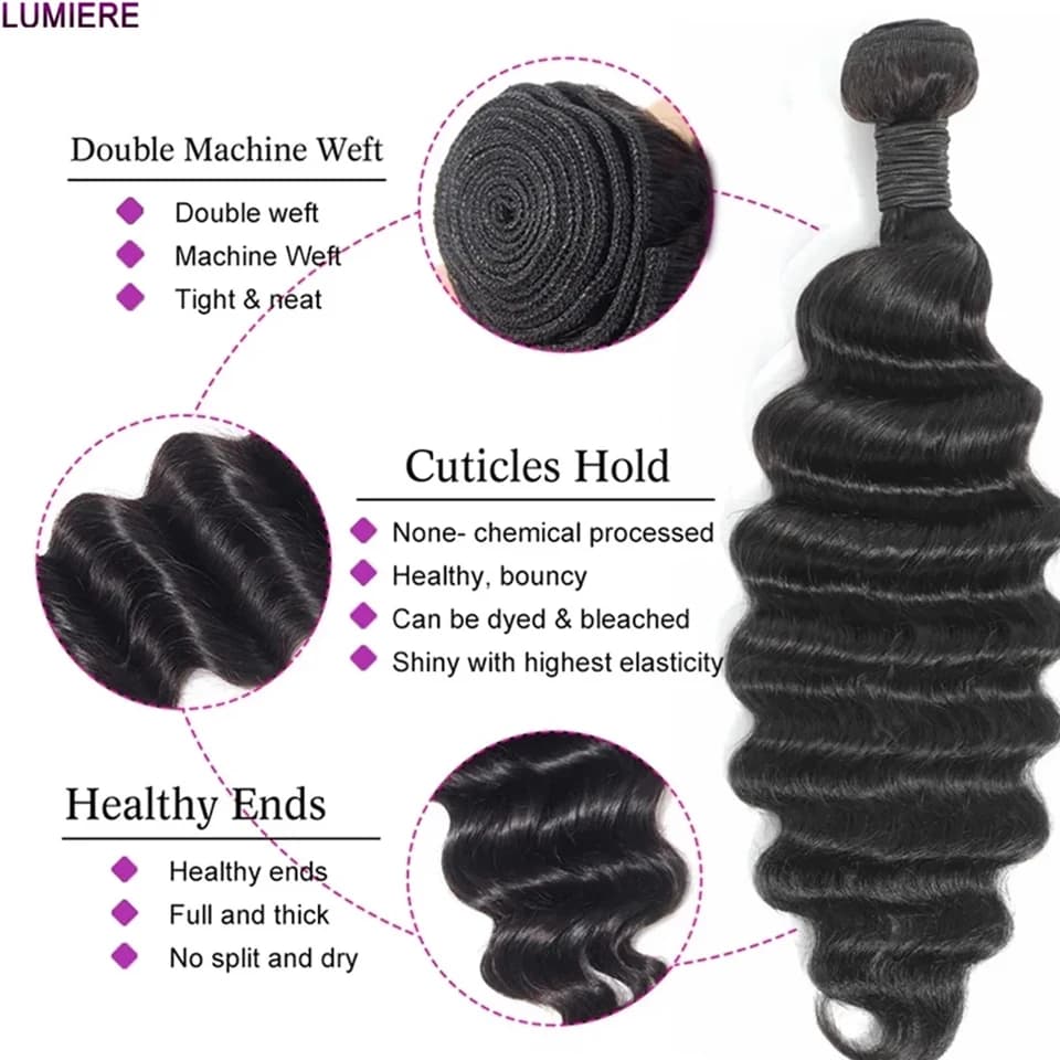 Lumiere-Mèches Péruviennes Naturelles Remy 3/4 Noires, Cheveux Ondulés, Double Trame, 10 à 30 Pouces