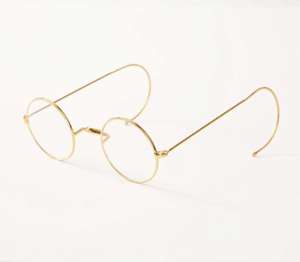 Lunettes rondes vintage de 44 mm avec monture en fil doré sans plaquettes de nez, monture optique av