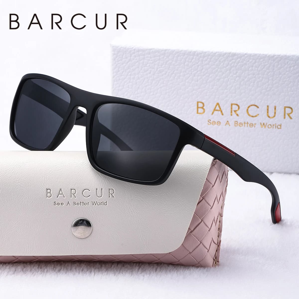 BARCUR mode TR90 hommes lunettes de soleil robuste Durable cadre rectangulaire Cool Sports de plein 