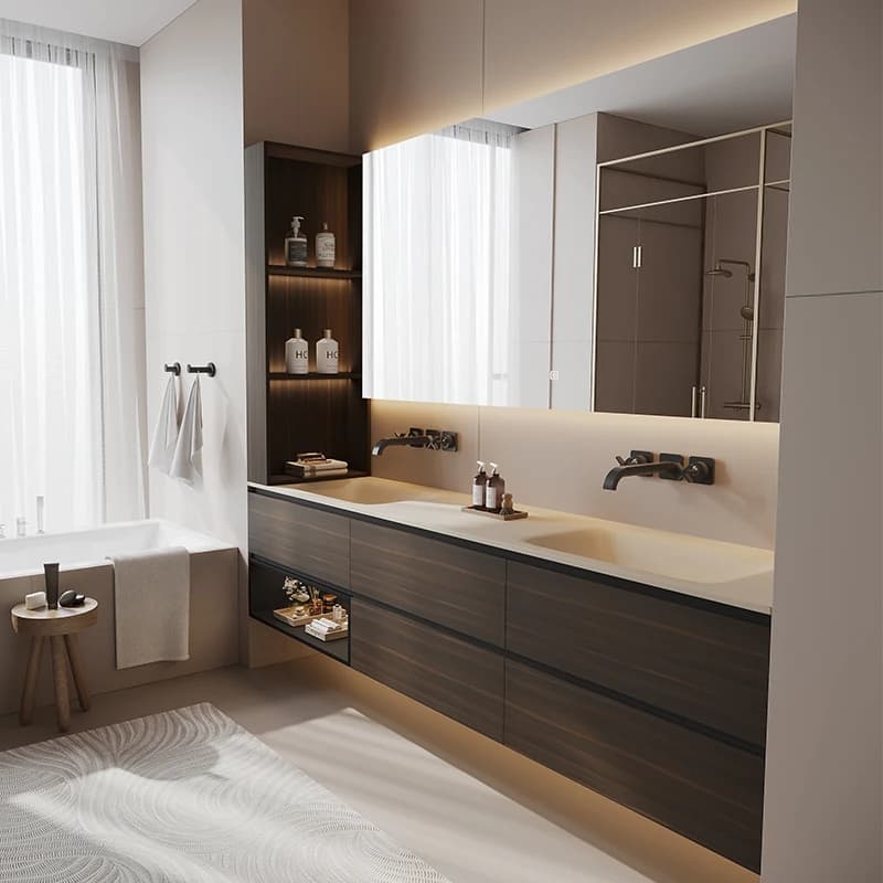 Combinaison d'armoire de salle de bain italienne moderne, nouveau lavabo intégré à flexion chaude, l