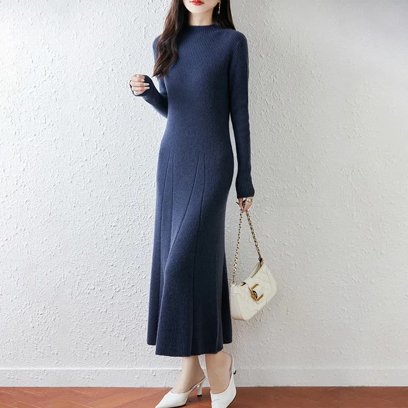 Nouvelle robe à col rond pour femmes avec pull 100% laine mérinos automne et hiver pull Long tricoté
