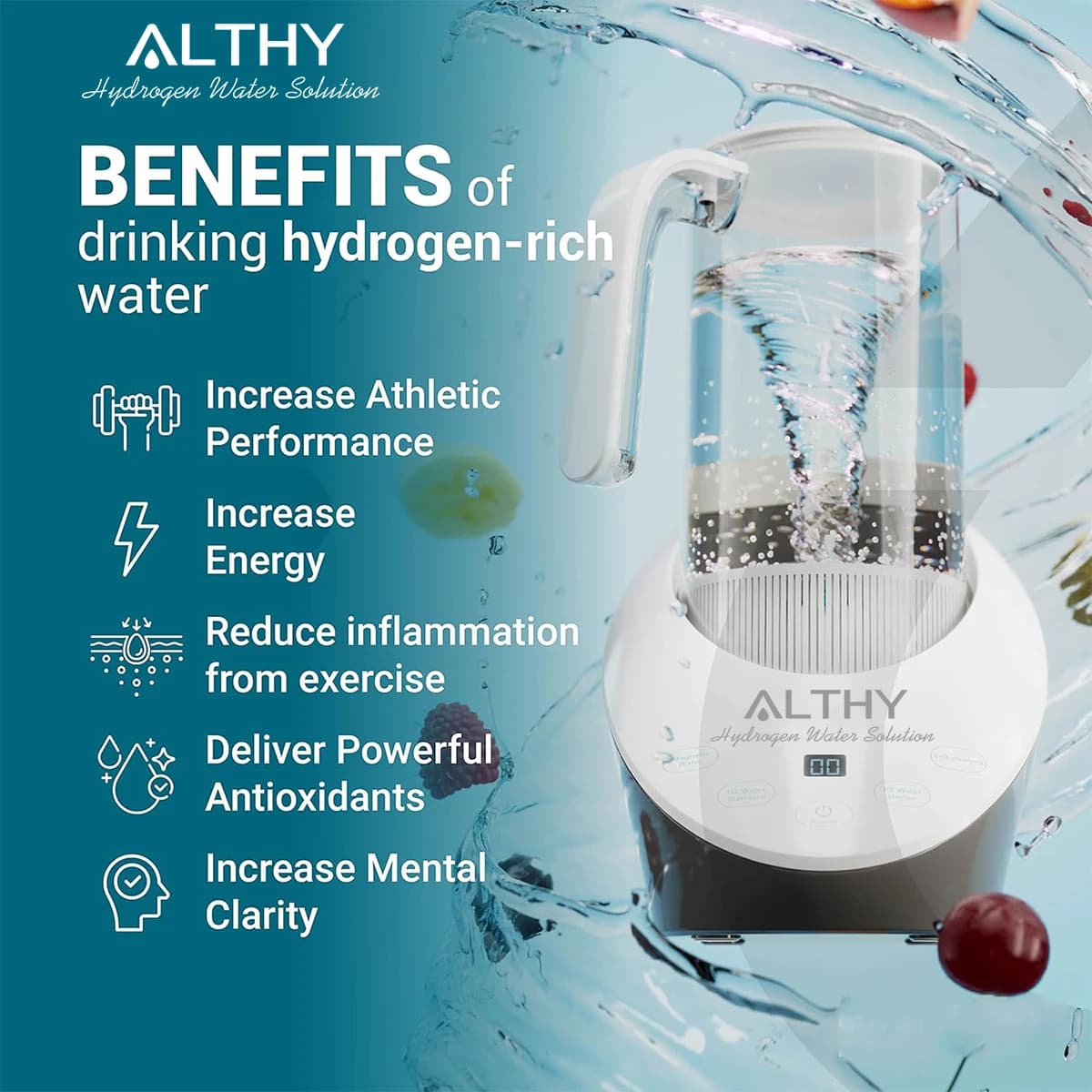 ALTHY – pichet d'eau à hydrogène, générateur de bouteille, bouilloire, technologie SPE PEM. Filtre d