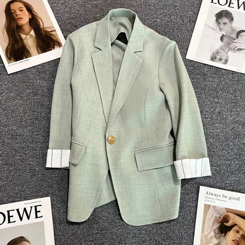Veste fine rayée avec poignets d'abricot pour femme, manteau imbibé, blazer décontracté, mode coréen