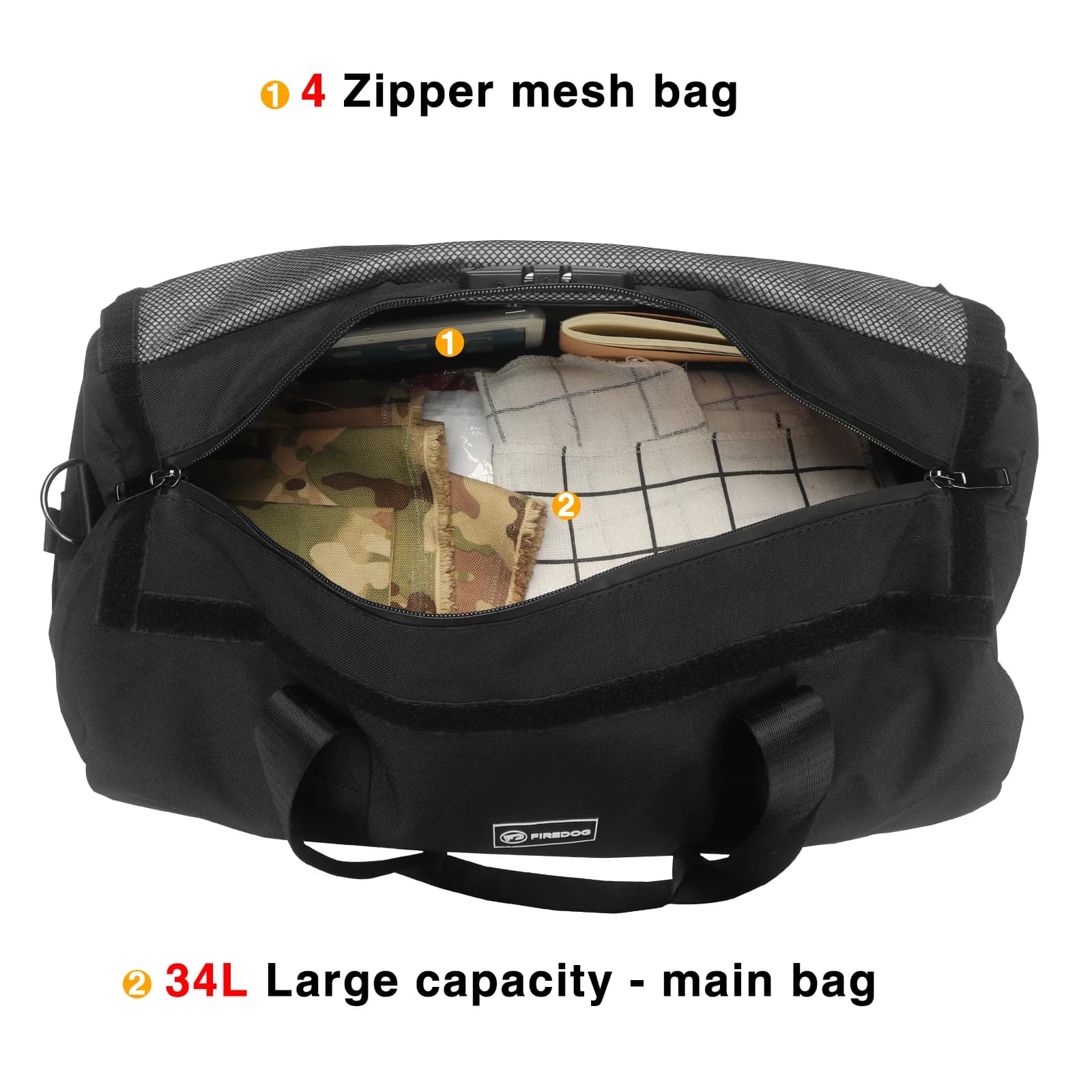 FIREDOG Anti-odeur avec serrure Organisateur de voyage de grande capacité Sac de sport de rangement