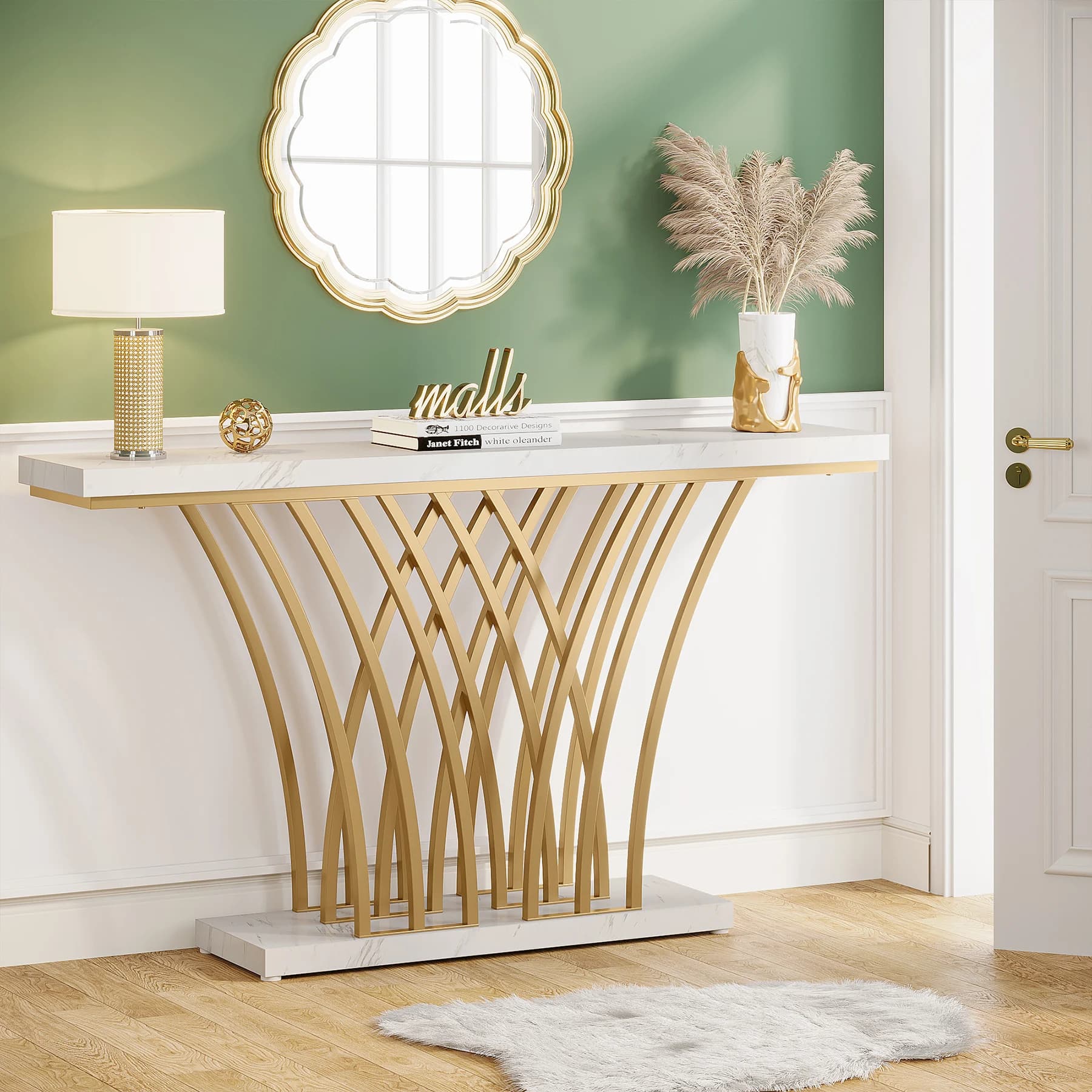 Tribesigns-Table console dorée 59 pouces, table d'entrée moderne avec base métallique en forme de gr