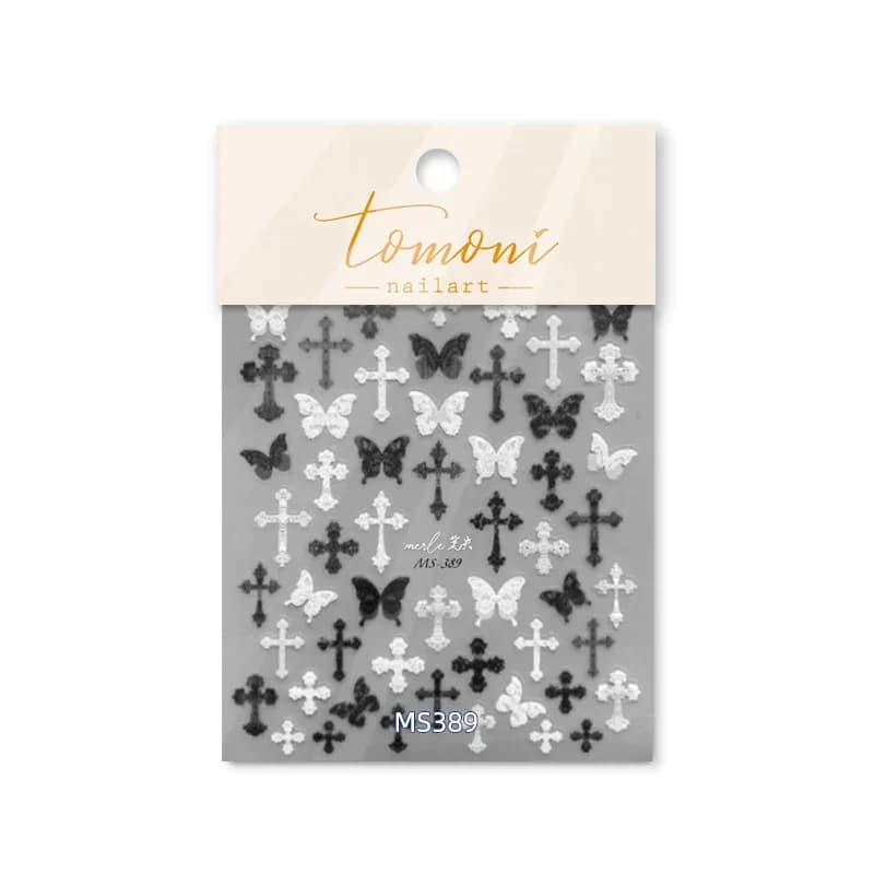 Femme Sexy noir blanc dentelle papillon croix 5D doux en relief Relief auto-adhésif Nail Art décorat