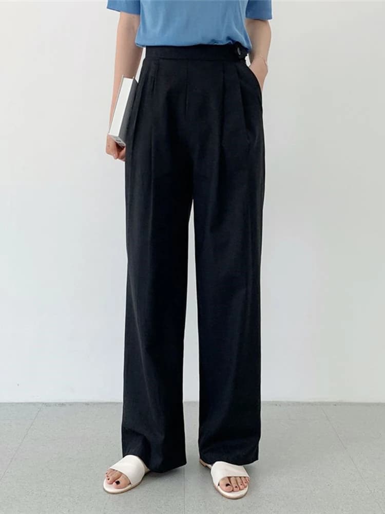 QOERLIN pantalons en lin femmes 2025 nouveau taille haute jambe large bureau dames pantalon avec poc
