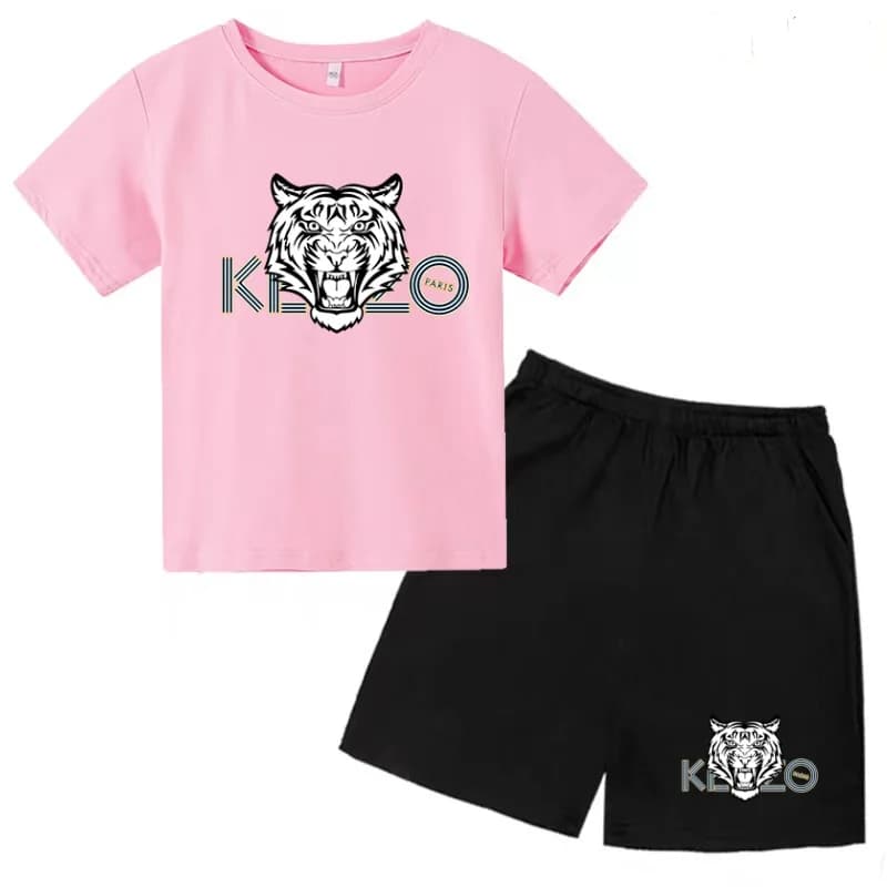 Vêtements d'été pour enfants, T-shirt imprimé tigre, haut à manches courtes + short, ensemble de vêt