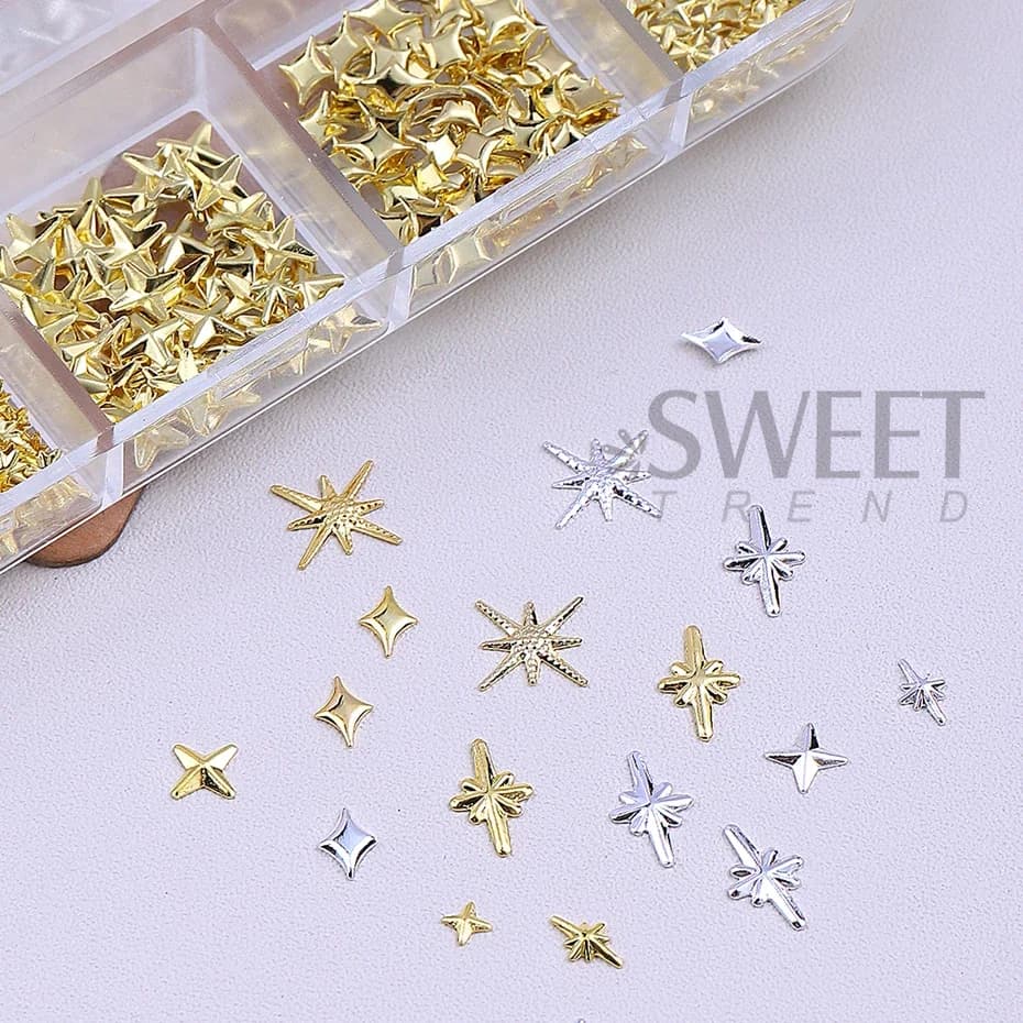 12 grilles or argent étoiles breloque pour ongles 3D métal Rivet étoile Nail Art décoration Y2K Styl