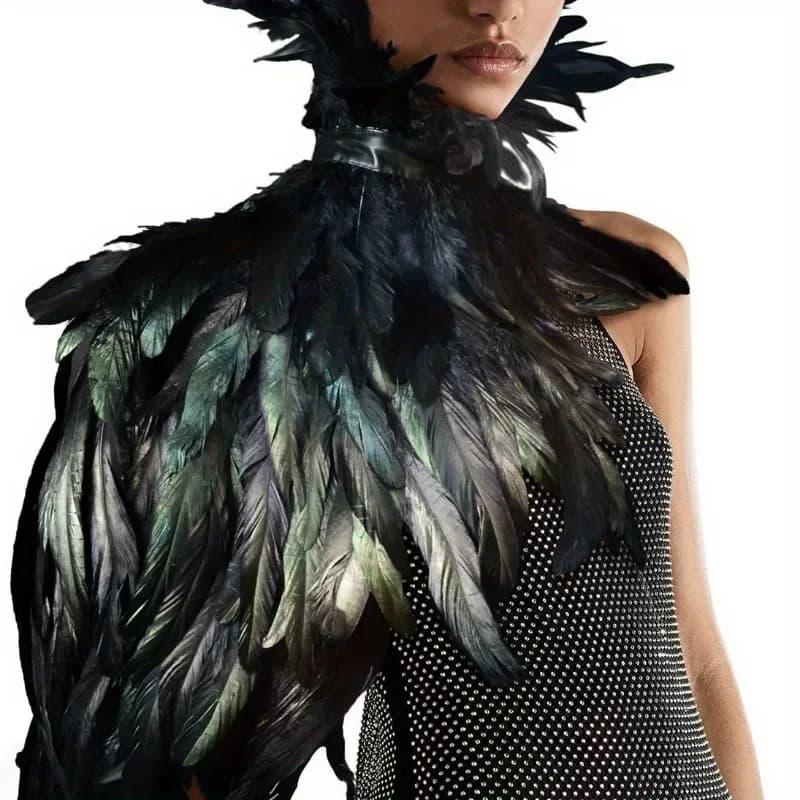1pcs Gothic Black Feather Cape Cloak, Natural Feathers Halloween Christmas Costume Mysterious Cloak 