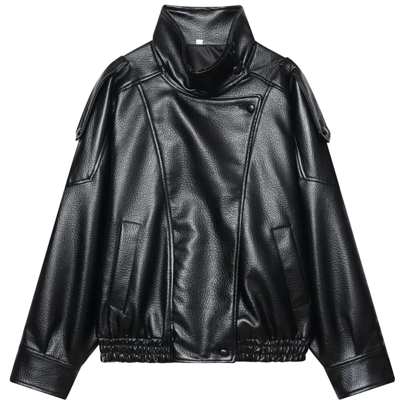 HXAO Faux cuir noir vestes pour femme nouveauté recadrée surdimensionné Bomber veste fermeture éclai