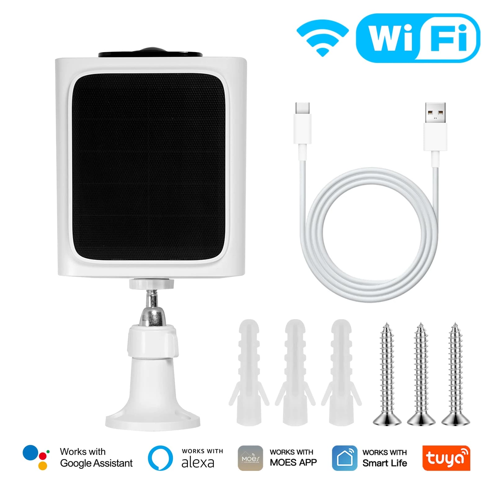 ​ ​ Caméra de sécurité solaire intelligente MOES, double bande WiFi 2.4/5GHz, étanche IP65, surveill