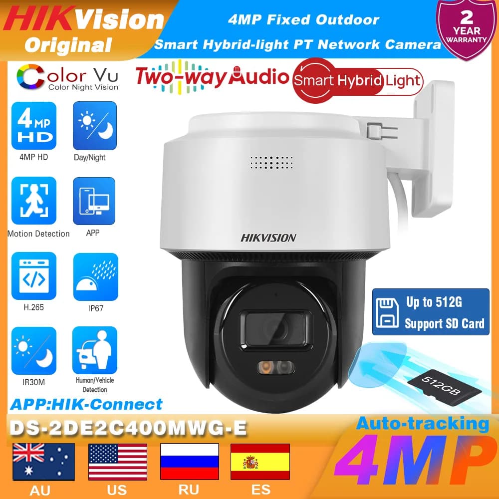 Hikvision d'origine 4MP DS-2DE2C400MWG-E lumière hybride intelligente Mini PT POE caméra IP suivi au