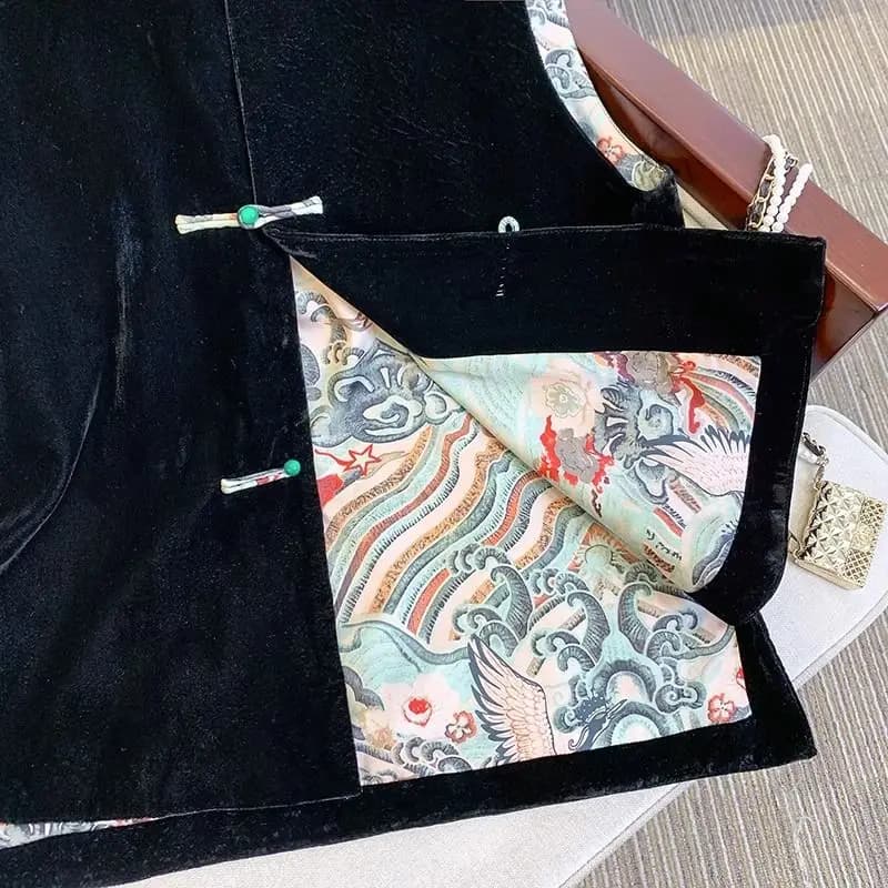 Rongbuk-Manteau Noir à Col Glacé pour Femme, Vêtement de Style Chinois, avec Fente, à la Mode, Autom