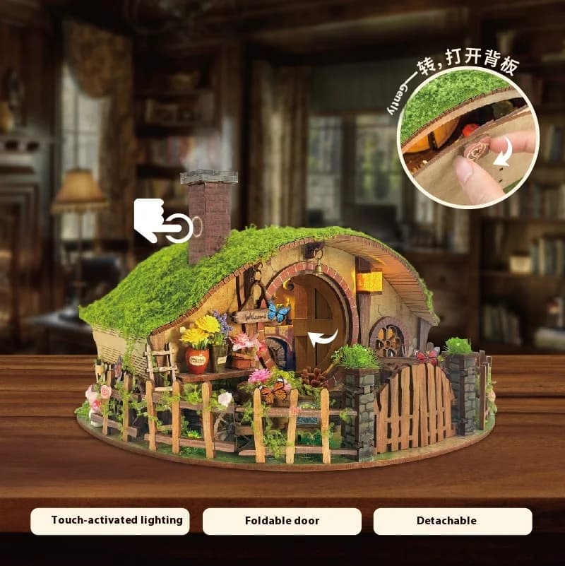 Bricolage en bois anneau magique maison Figurines Miniatures à la main forêt Casa pour amis cadeaux 