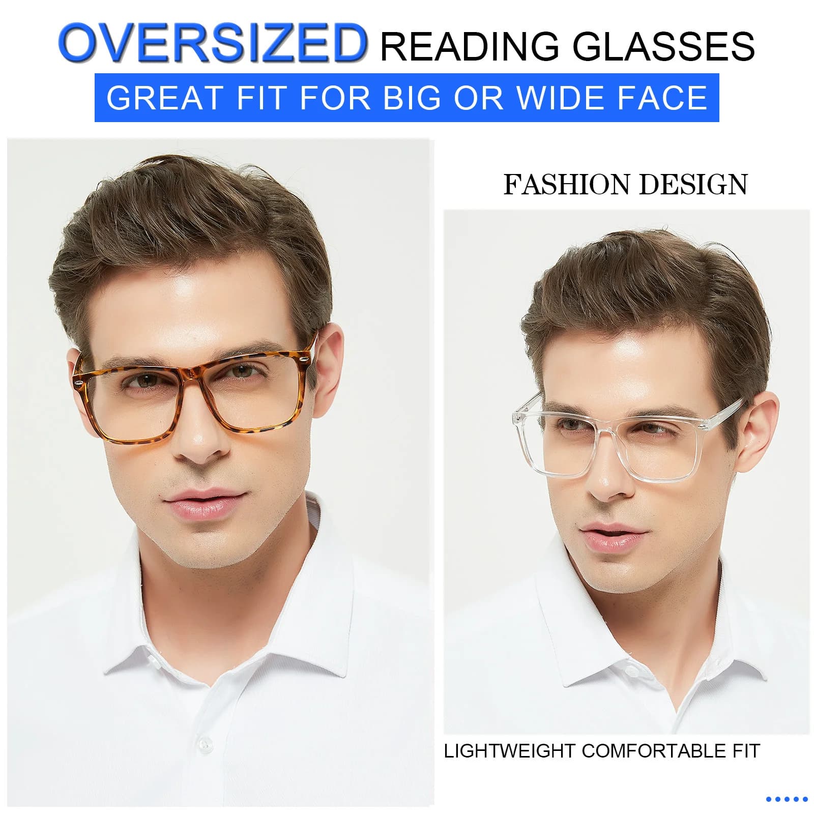 Lunettes de lecture surdimensionnées pour hommes, grandes lunettes carrées presbytes, lecture à gran