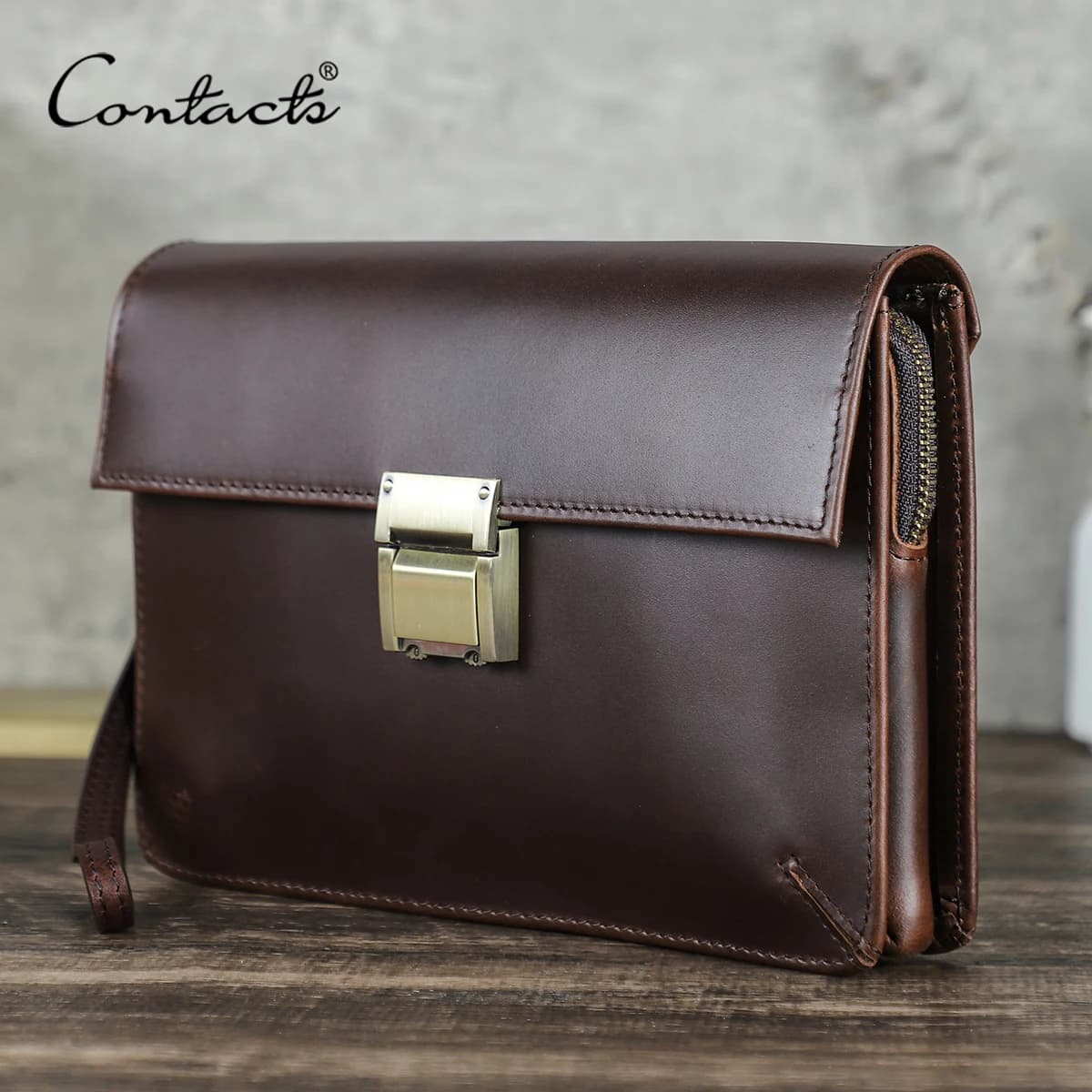 CONTACT'S-Pochette de Luxe en Cuir group pour Homme, Sac à Main de Styliste avec Mot de Passe, Porte