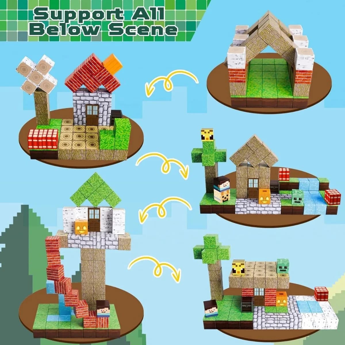Blocs de construction magnétiques Mine World, ensemble de jouets en briques de forêt magnétiques, jo