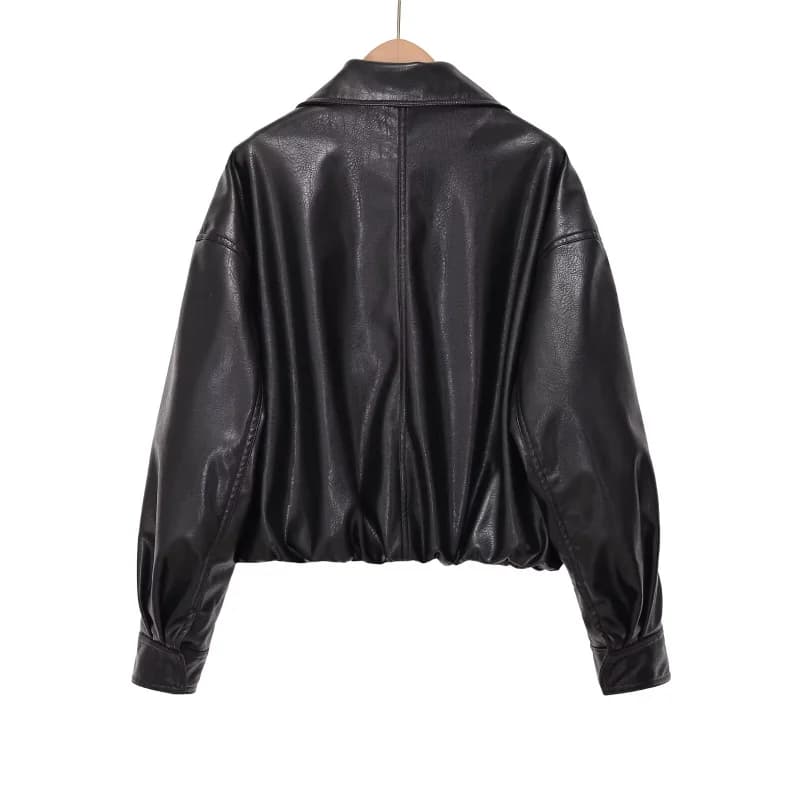 Nouvelle collection printemps 2026 ETJ pour femme - Manteau en similicuir moelleux à col montant et 