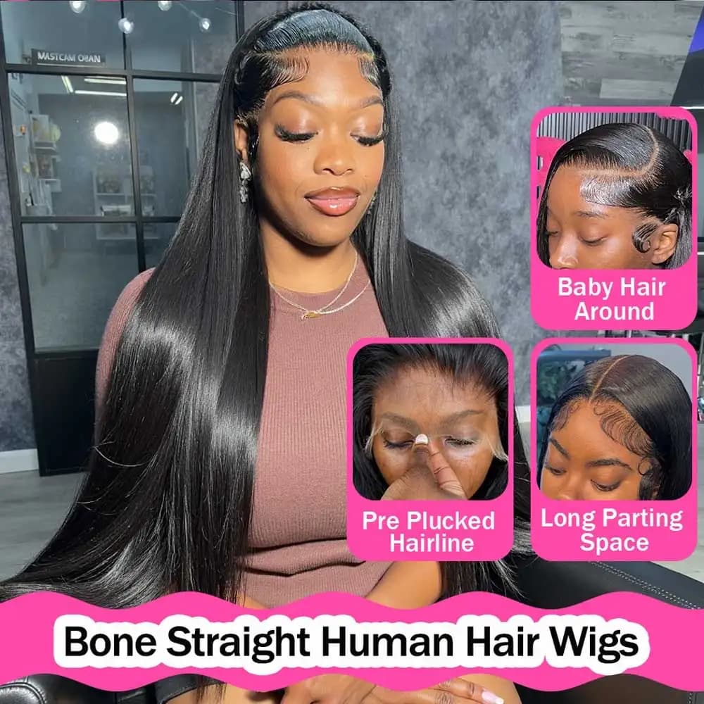 40 42 pouces perruques de cheveux humains droites 13x4 13x6 HD perruques frontales en dentelle pour 