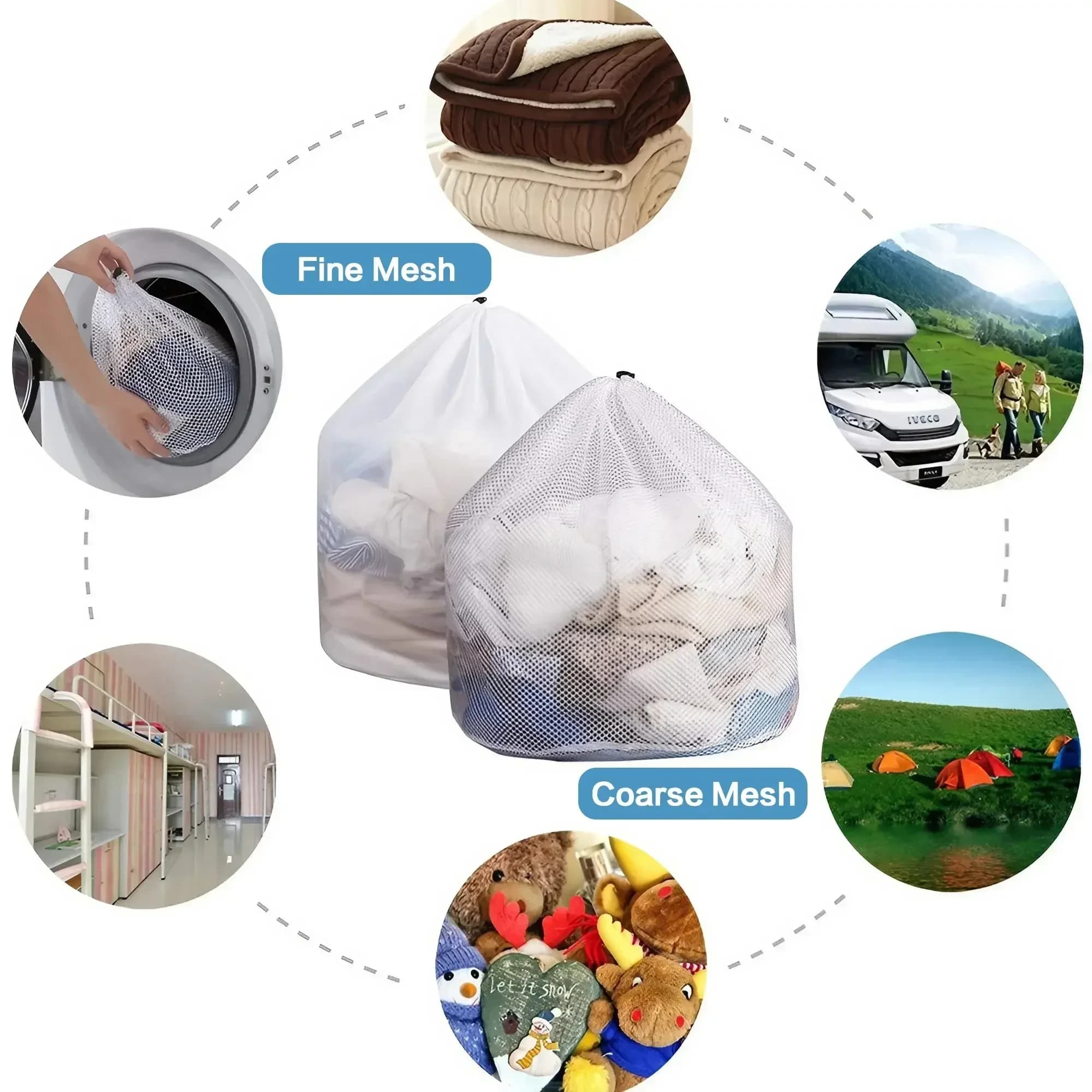 Sac à linge en maille – lavable en machine, pour voyage et linge, avec fermeture à cordon pour chemi