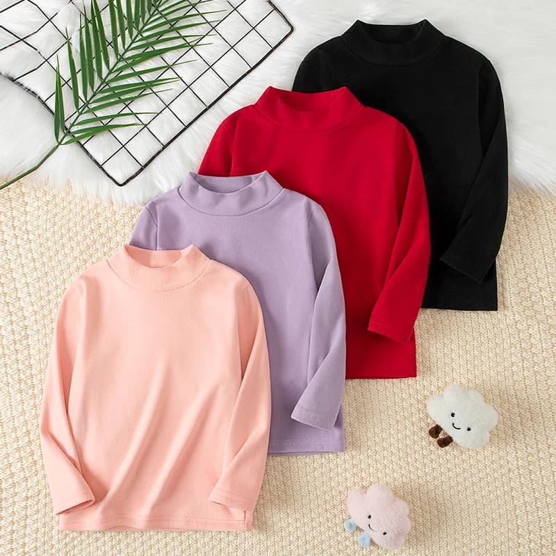 1/2/3 pièces enfants automne et hiver chaud col moyen couleur unie Base haut décontracté T-shirt gar