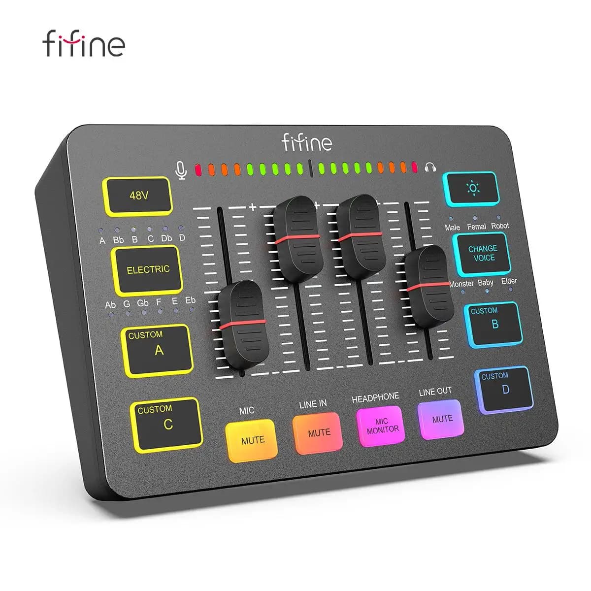 Mélangeur de jeu USB FIFINE avec Interface de Microphone XLR, alimentation fantôme 48V, RVB, carte s