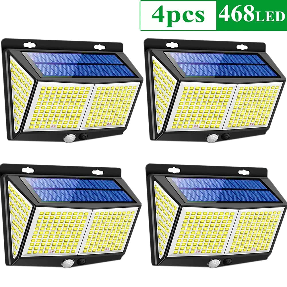 4 pièces 468 LED lampe à LED solaire lumière solaire extérieure avec capteur de mouvement appliques 