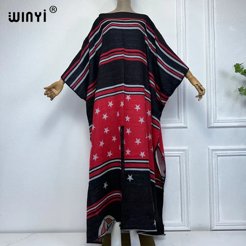 WINYI-Robe longue imprimée rétro pour femme, kaftan, tenue de vacances, confortable et chaude, éléga