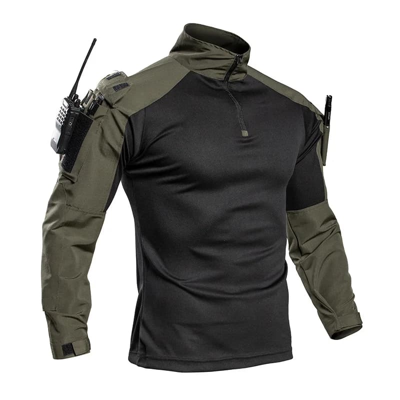 Chemise tactique légère pour homme, col 1/4 zip, manches longues, séchage rapide, respirante, pour l