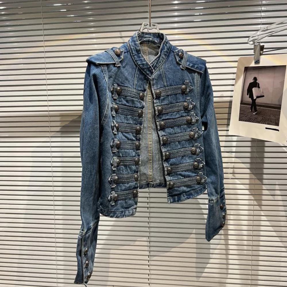 Veste délavée à boutons en métal côtelé mince pour femmes, haut en denim, style court, vêtements d'e