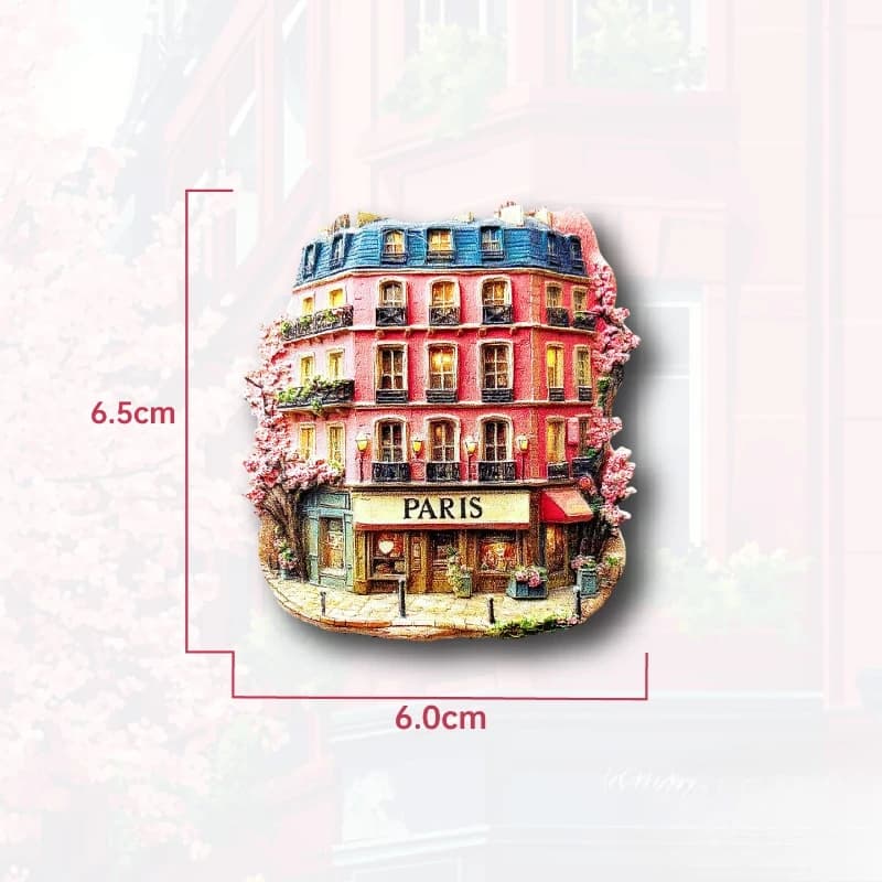 Aimant de réfrigérateur Paris France - Charmante maison rose 3D et fleurs de cerisier, souvenir uniq