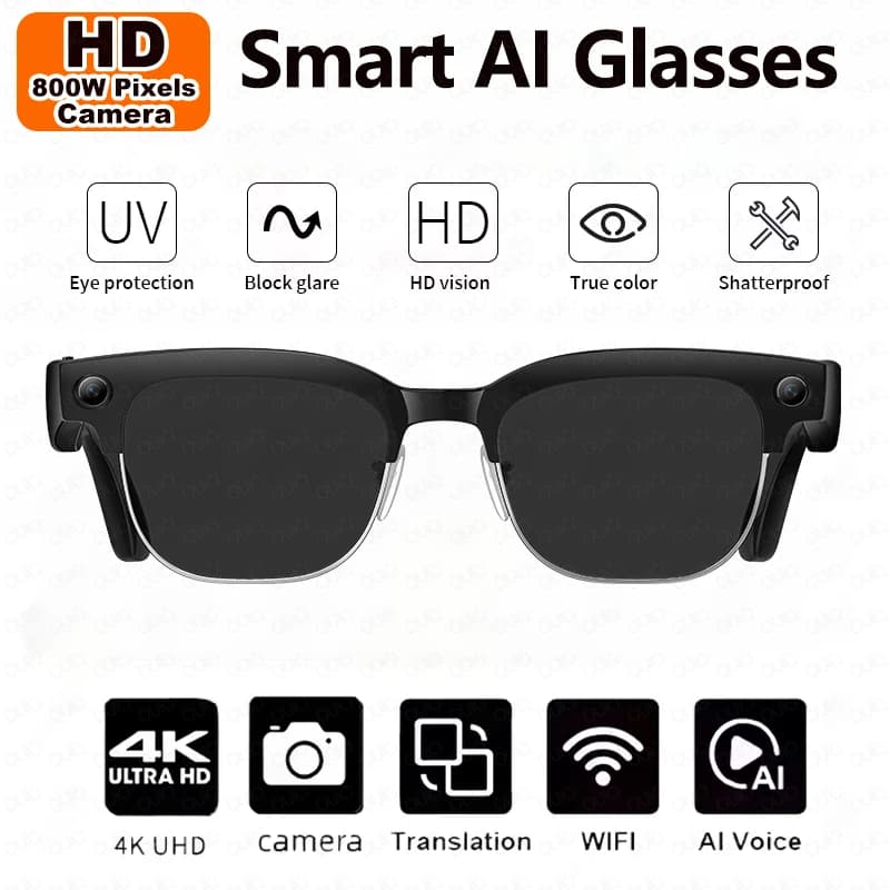 Lunettes Intelligentes IA : Traduction IA, Interaction IA (Demandes et Réponses), Caméra HD 800W, Ba