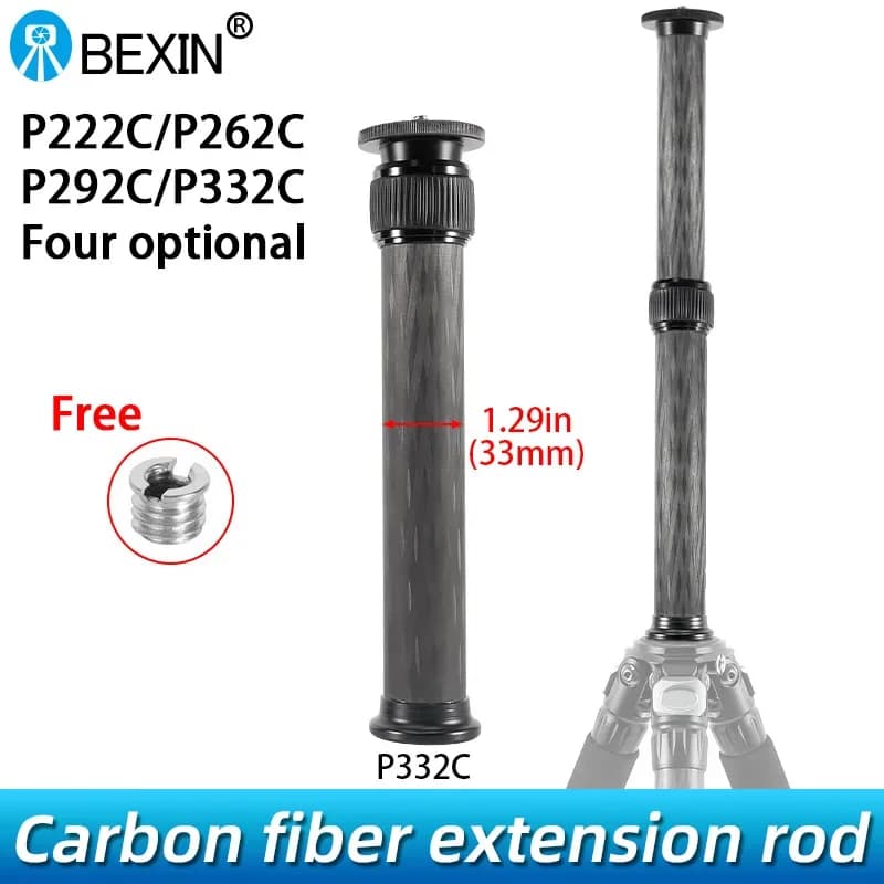Perche à Selfie avec trépied à vis 1/4 ou 3/8, tige d'extension d'axe Central en Fiber de carbone, t