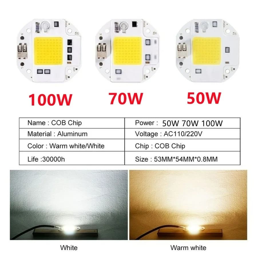 Puce LED COB haute puissance 100W 70W 50W, sans soudure, pour projecteur, projecteur 220V 110V, perl